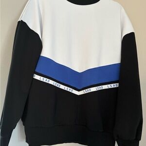 LSKD Black and White Oversized Sweatshirt with Blue Stripe, sz. XS